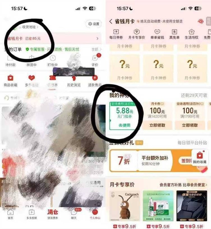pdd 省钱月卡 有入口的抽