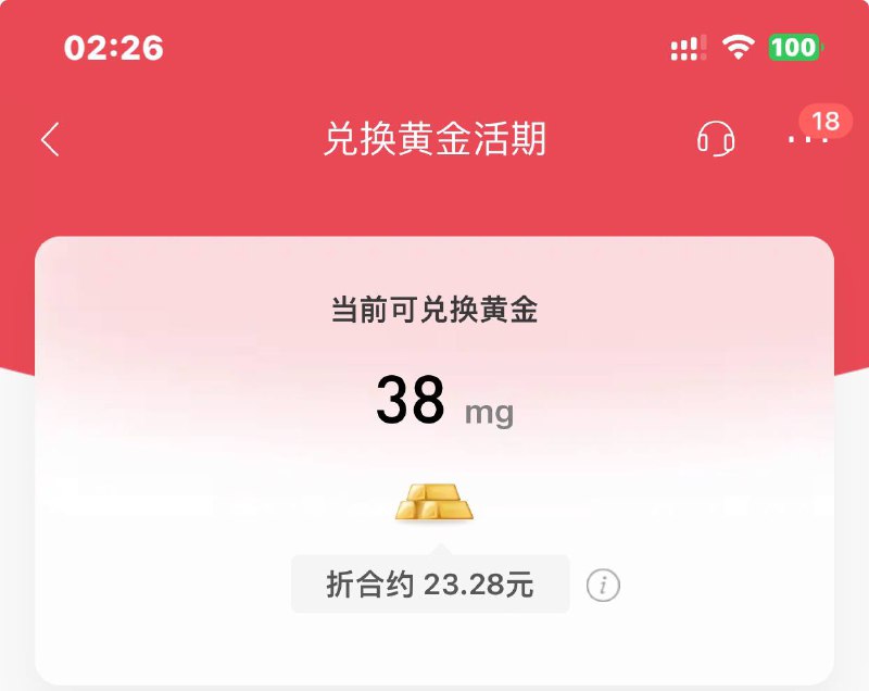 招商速度38mg黄金，约23元